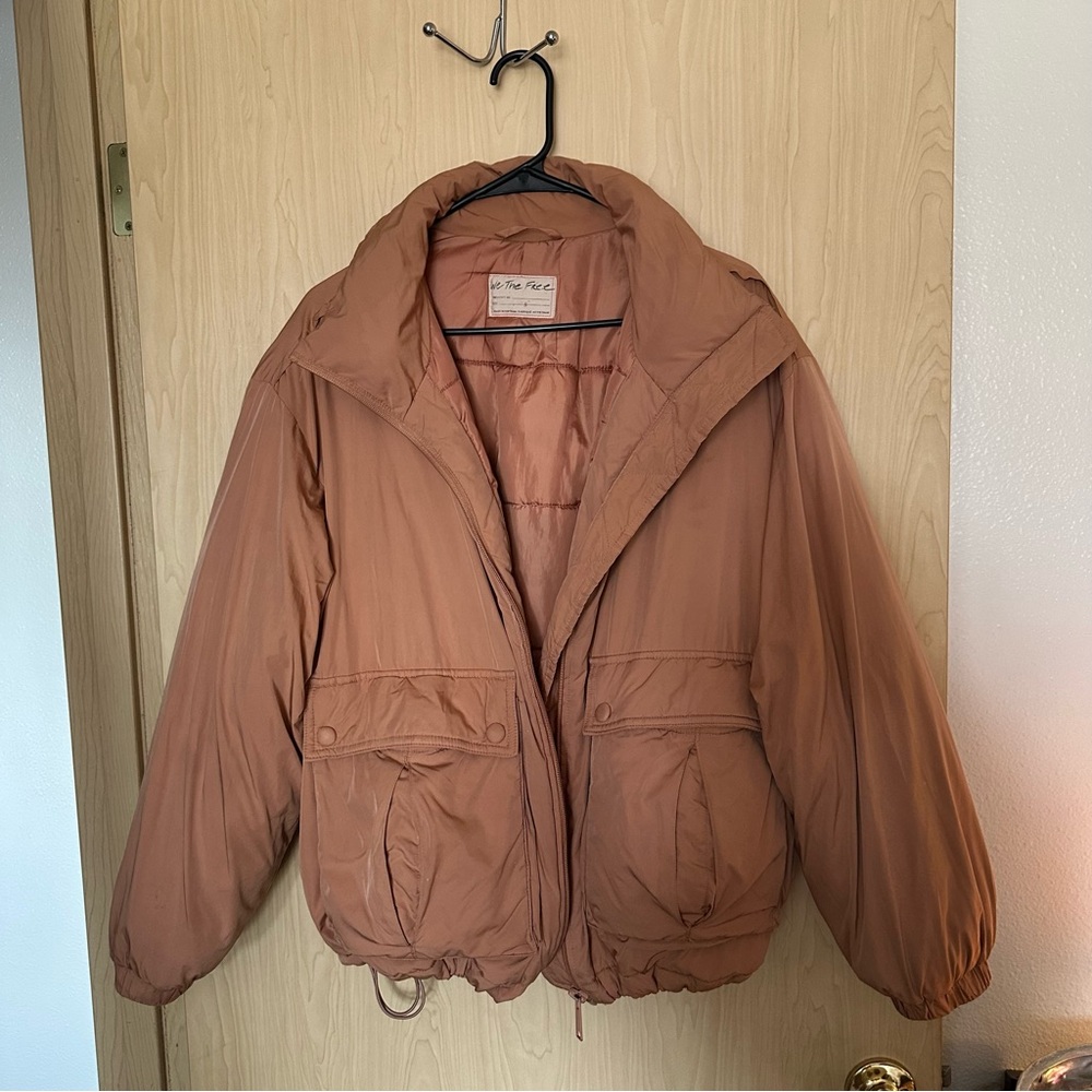 Tan Puffy Bomber Jacket